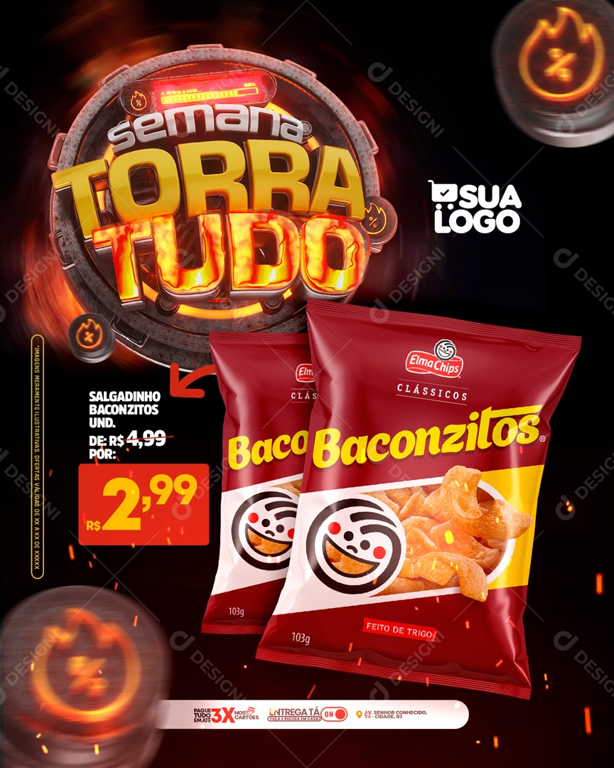 Feed Semana Torra Tudo Salgadinho Social Media PSD Editável