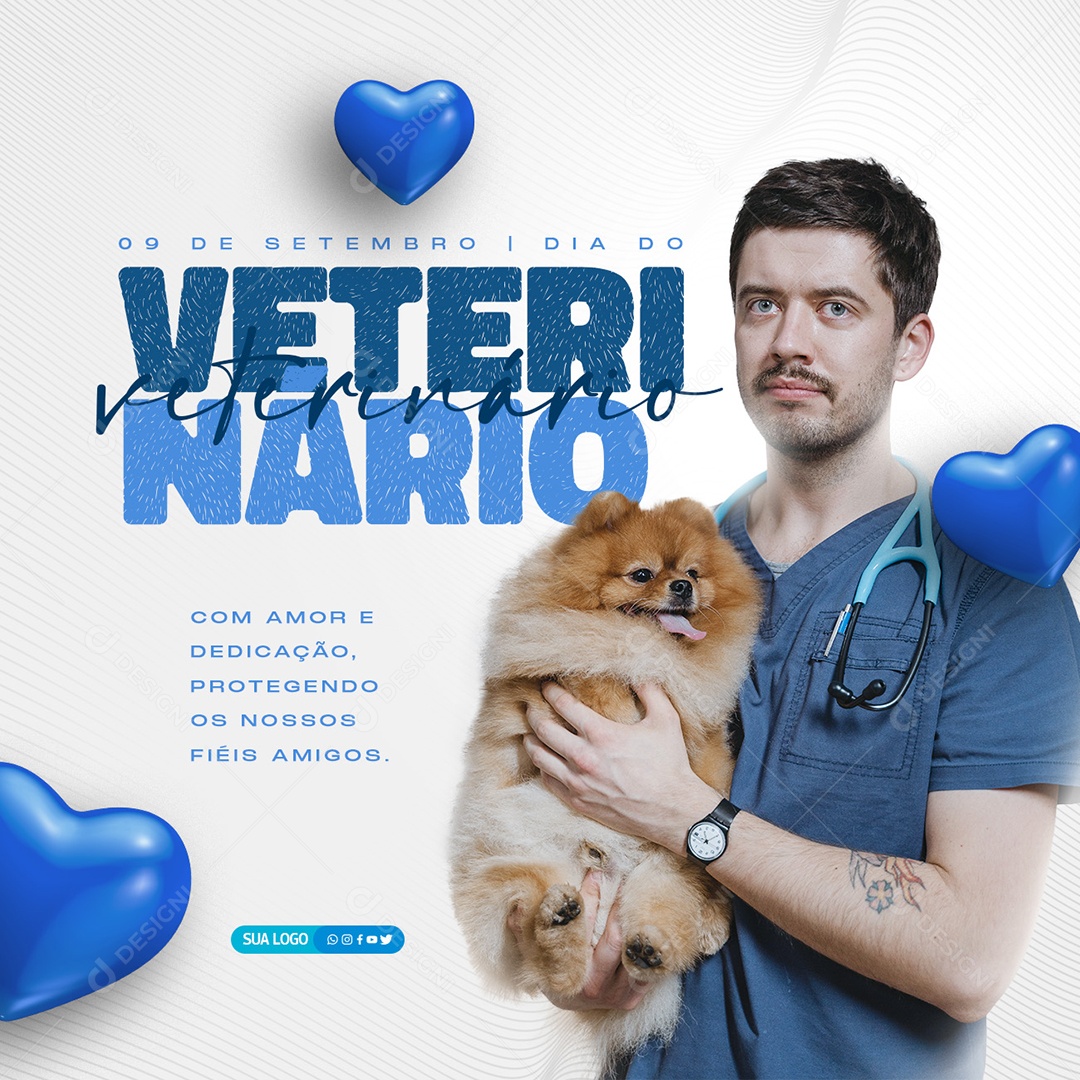 Dia do Veterinário 09 de Setembro com Amor e Dedicação Protegendo os Nossos Fiés Amigos Social Media PSD Editável