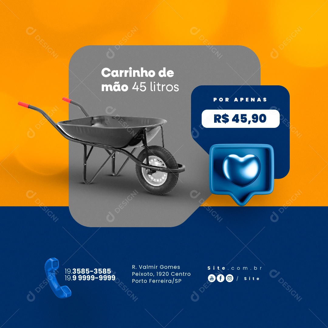 Materiais de Construção Carrinho de Mão 45 Litros por apenas Social Media PSD Editável