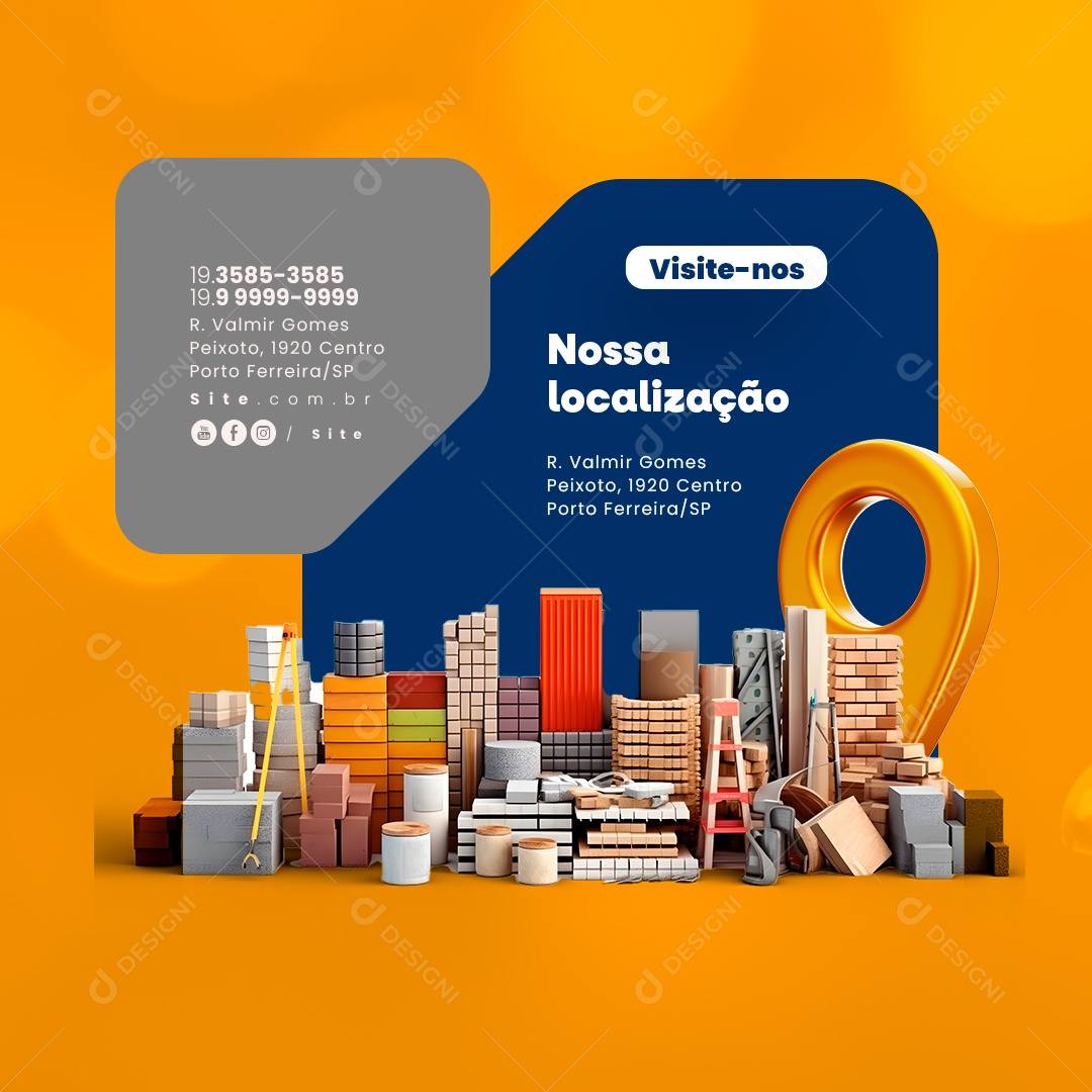 Materiais de Construção Nossa Localização Social Media PSD Editável