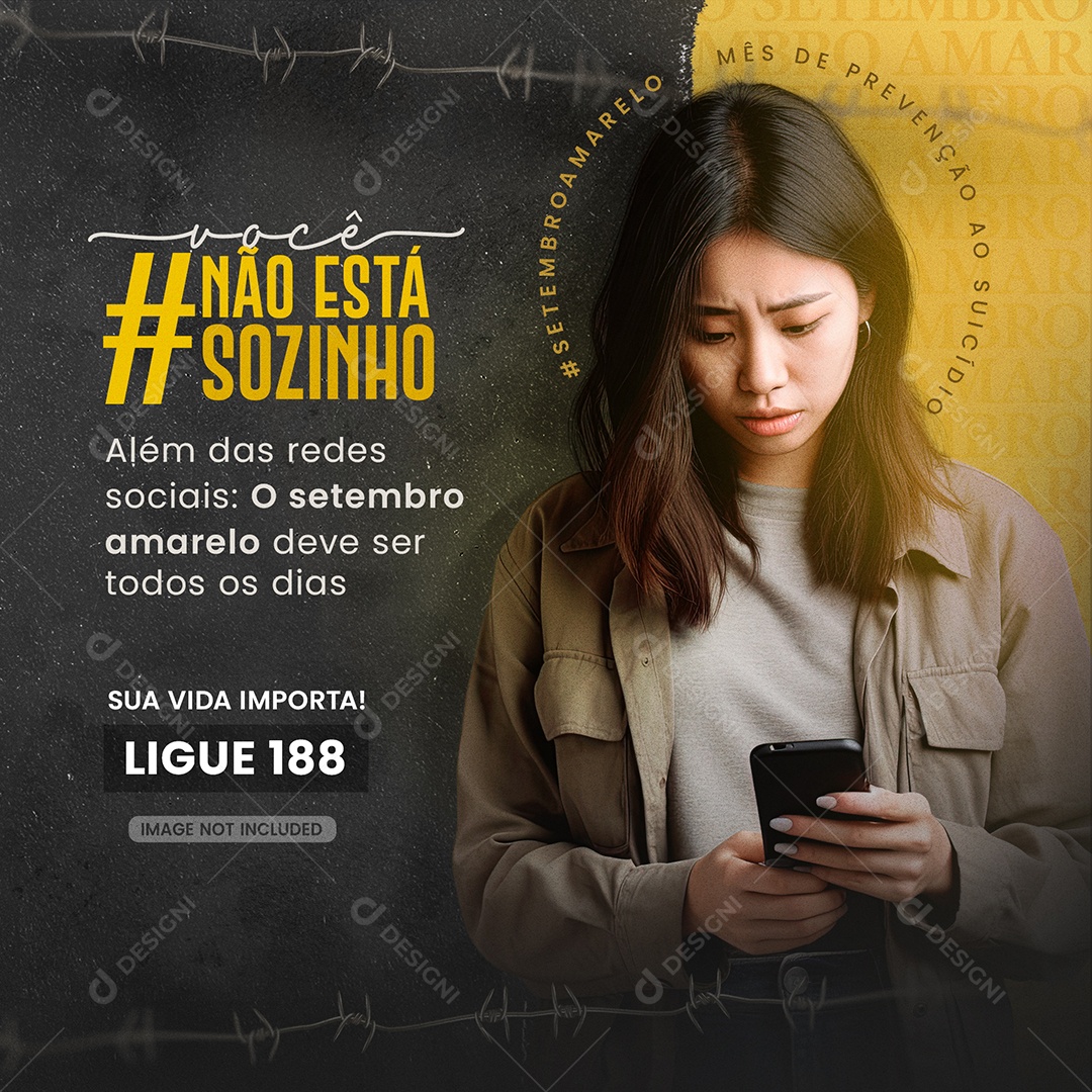 Social Media Não Está Sozinho Setembro Amarelo PSD Editável