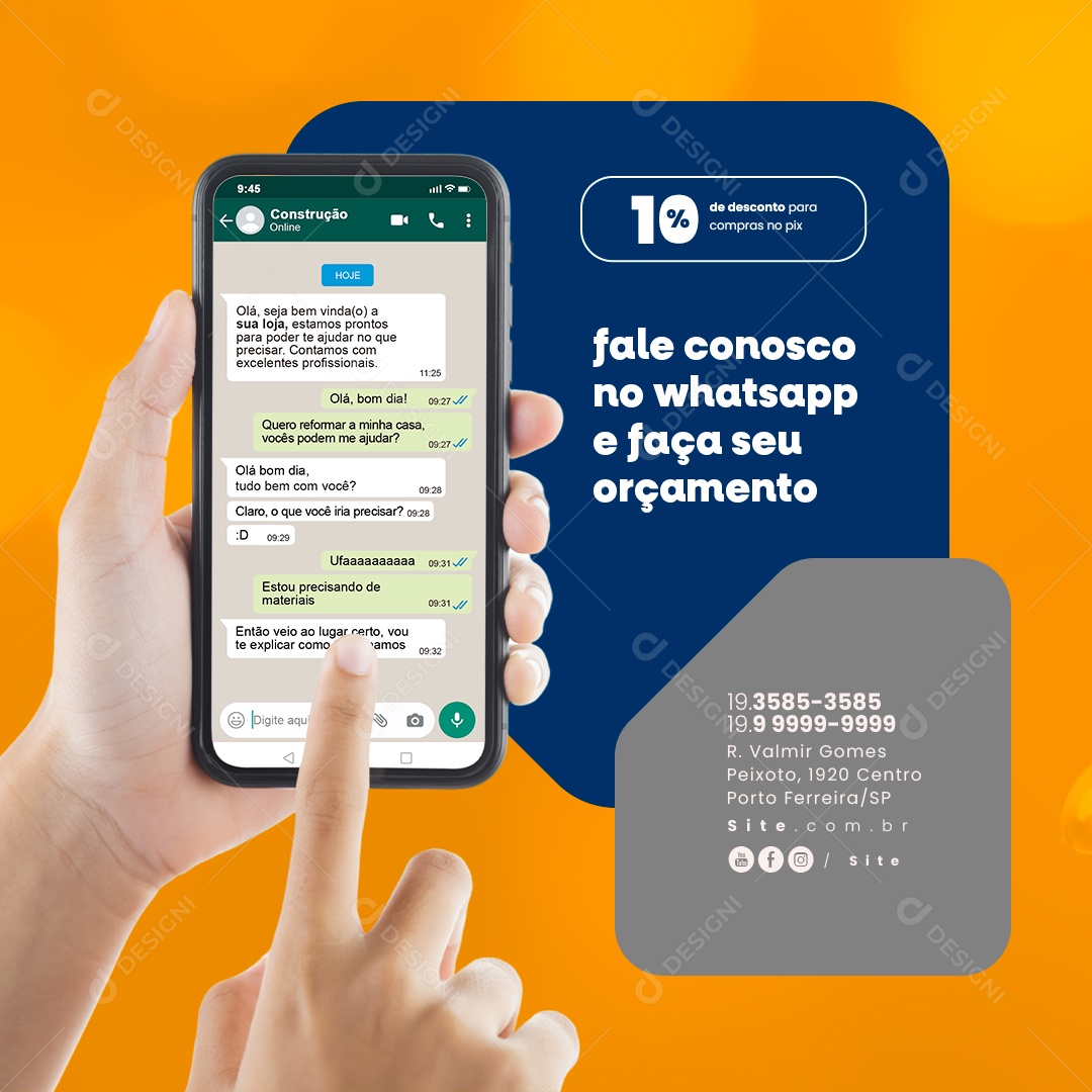 Materiais de Construção Fale Conosco no Whatsapp e Faça seu Orçamento Social Media PSD Editável