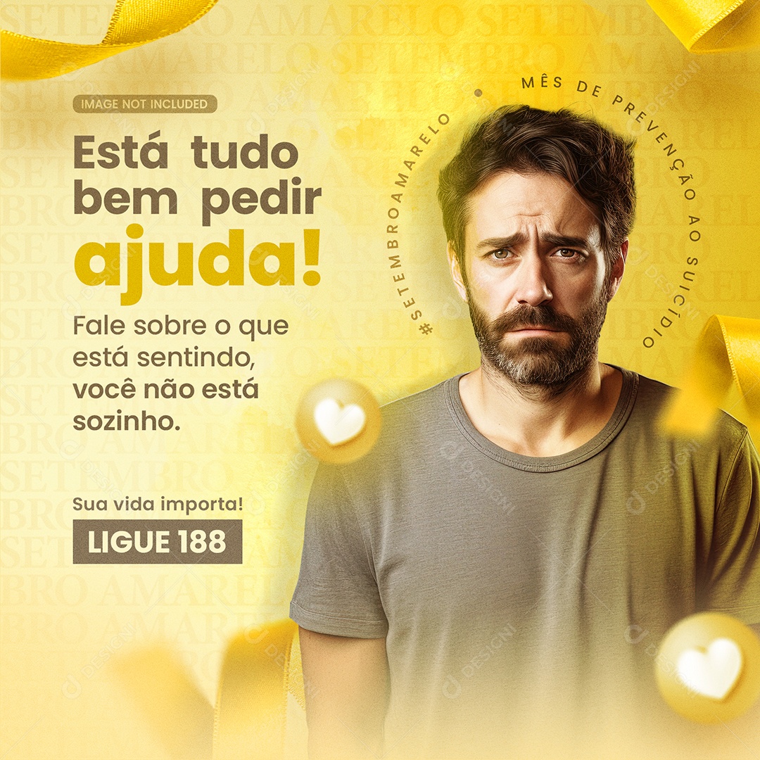 Está Tudo Bem Pedir Ajuda Setembro Amarelo Social Media PSD Editável