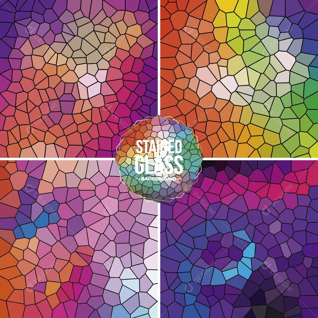 Conjunto de Background Vitral Colorido Ilustração Vetor EPS