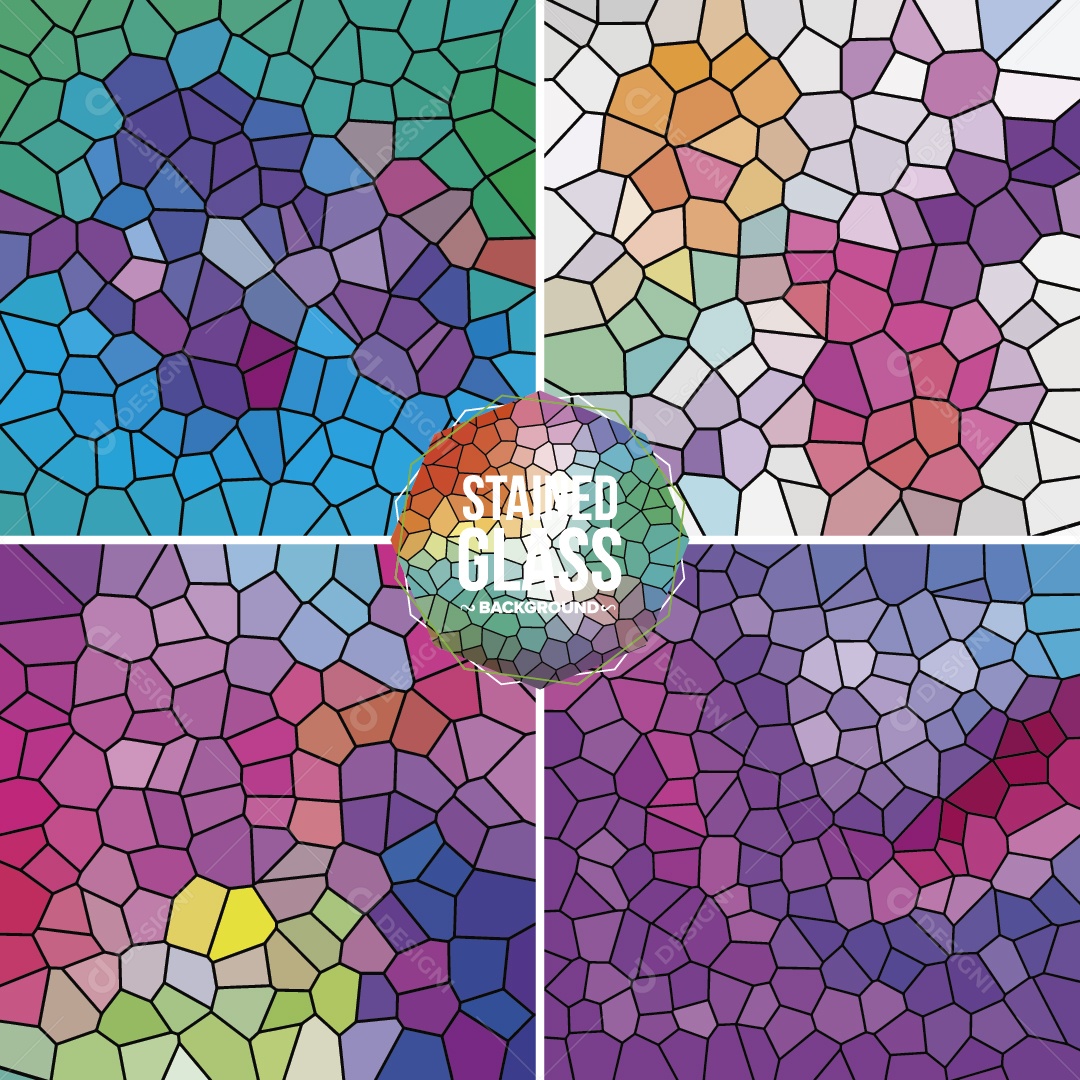 Conjunto de Background Vitral Colorido Ilustração Vetor EPS