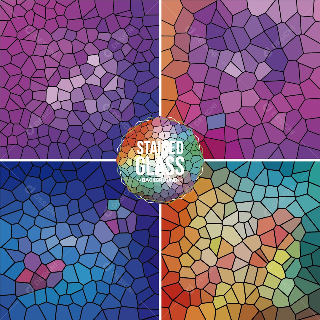 Conjunto de Background Vitral Colorido Ilustração Vetor EPS