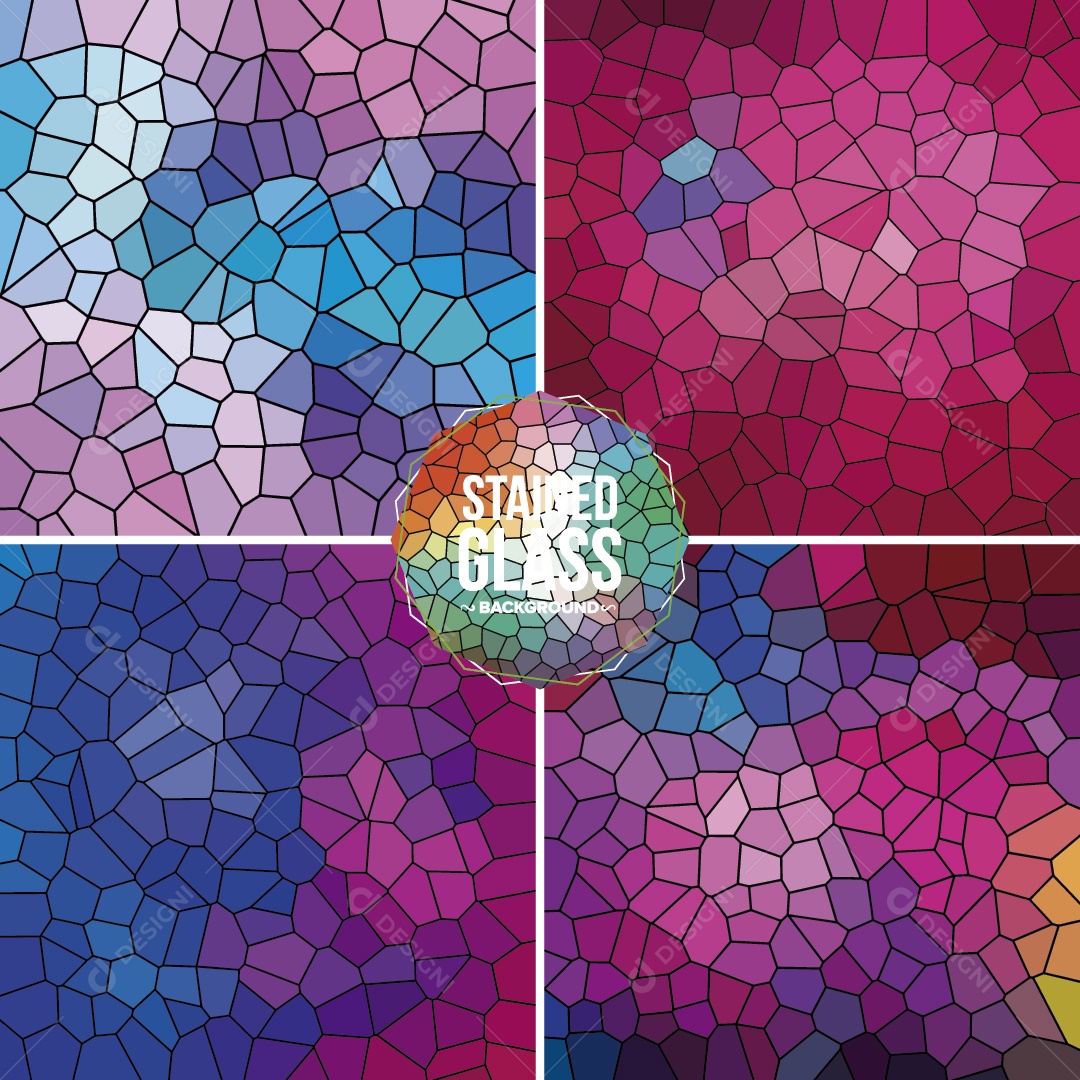 Conjunto de Background Vitral Colorido Ilustração Vetor EPS