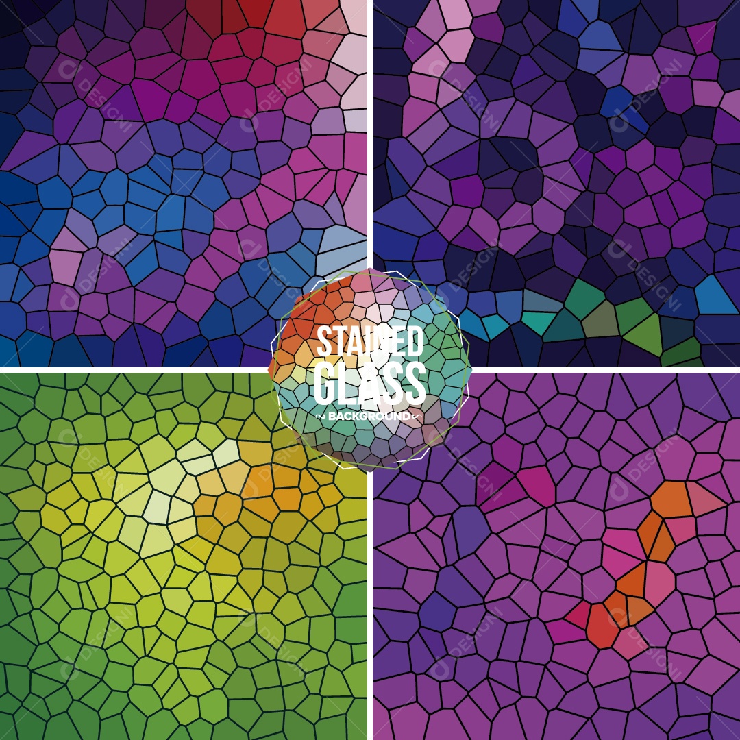 Conjunto de Background Vitral Colorido Ilustração Vetor EPS