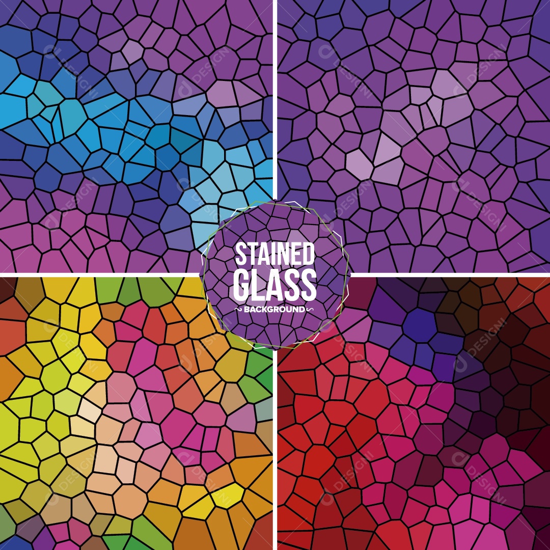 Conjunto de Background Vitral Colorido Ilustração Vetor EPS