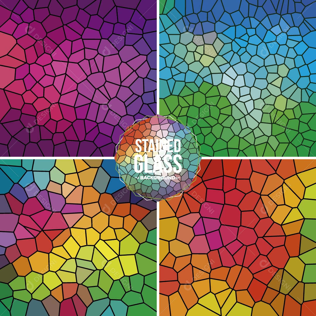 Conjunto de Background Vitral Colorido Ilustração Vetor EPS