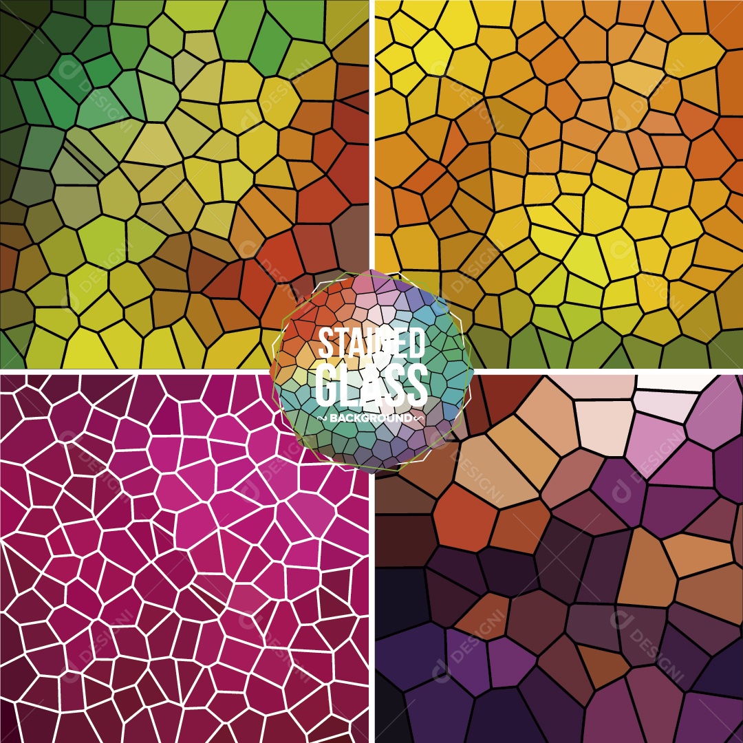 Conjunto de Background Vitral Colorido Ilustração Vetor EPS