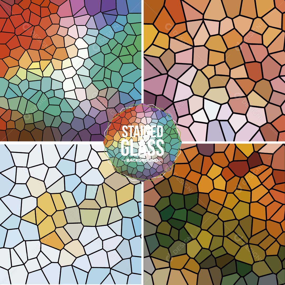 Conjunto de Background Vitral Colorido Ilustração Vetor EPS