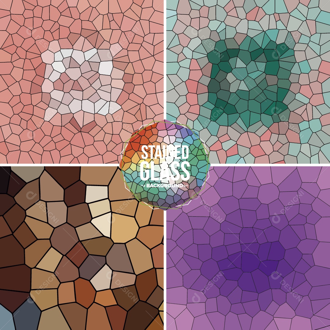 Conjunto de Background Vitral Colorido Ilustração Vetor EPS