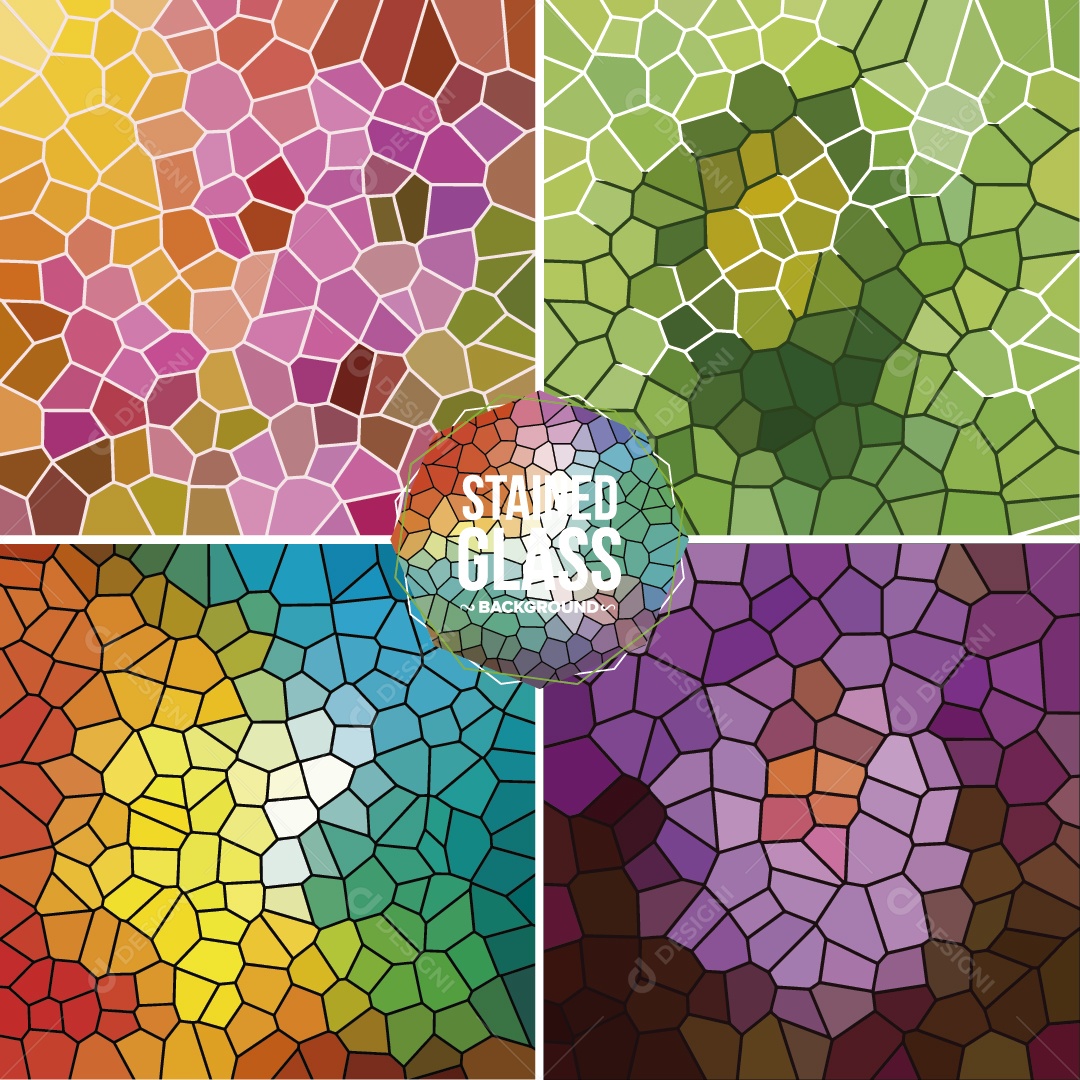 Conjunto de Background Vitral Colorido Ilustração Vetor EPS