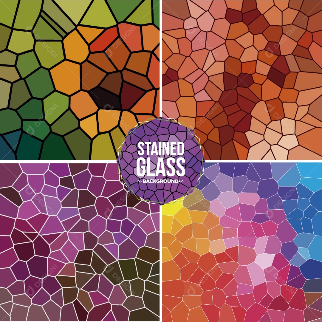 Conjunto de Background Vitral Colorido Ilustração Vetor EPS