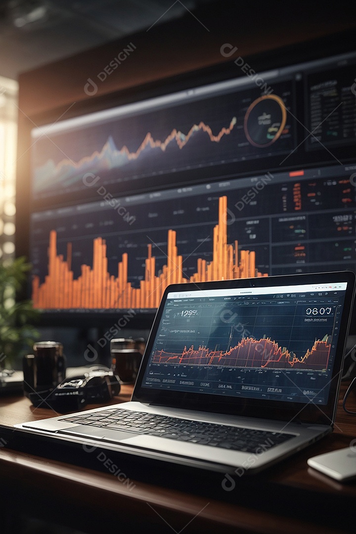 Modern computer table with background rocket launch