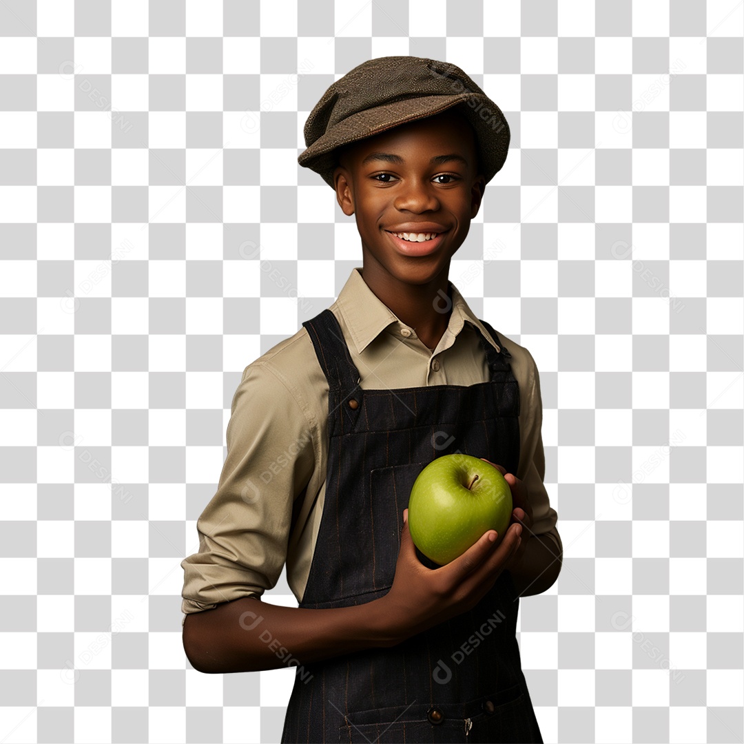 Criança Agricultor com Frutas nas Mãos PNG Transparente