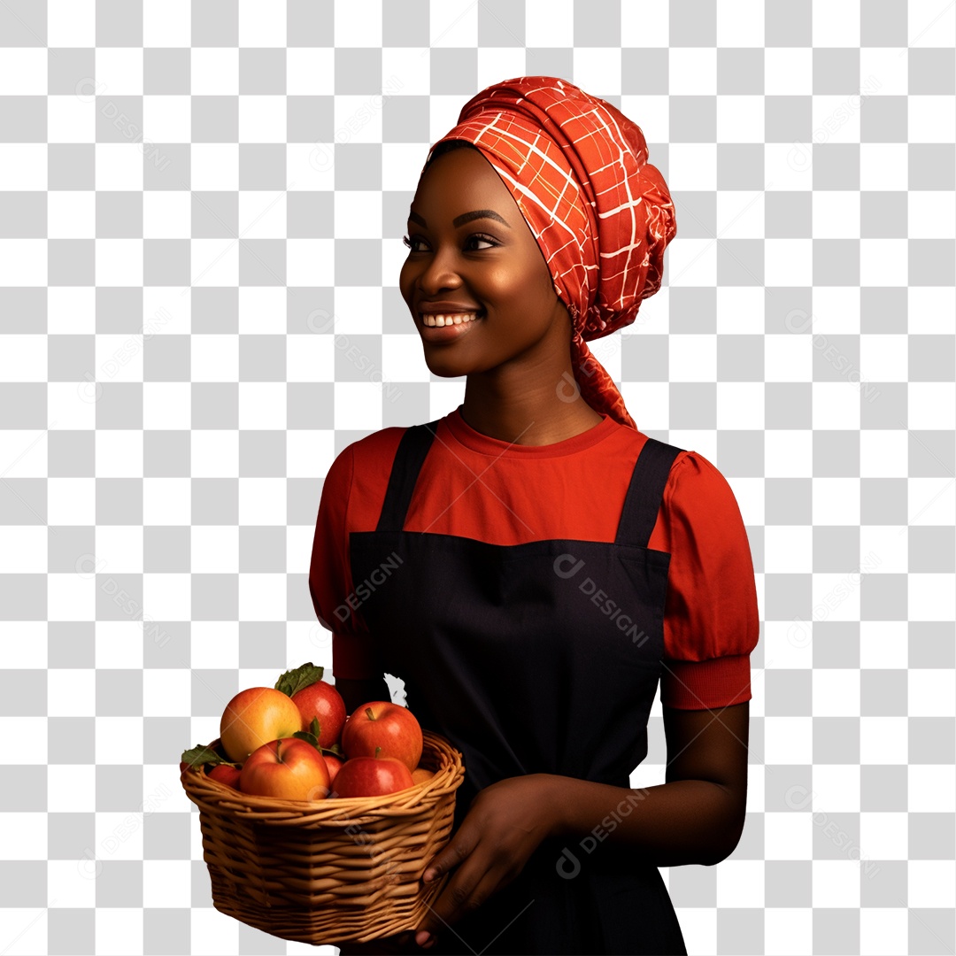 Mulher Agricultora com Cesta nas Mãos Cheia de Frutas Verduras e Vegetais PNG Transparente