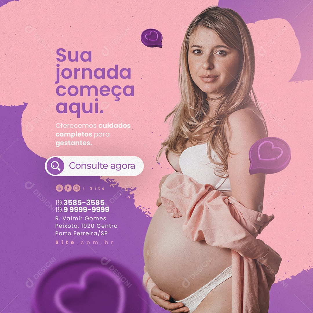 Clínica da Gestante Sua Jornada Começa Aqui Social Media PSD Editável