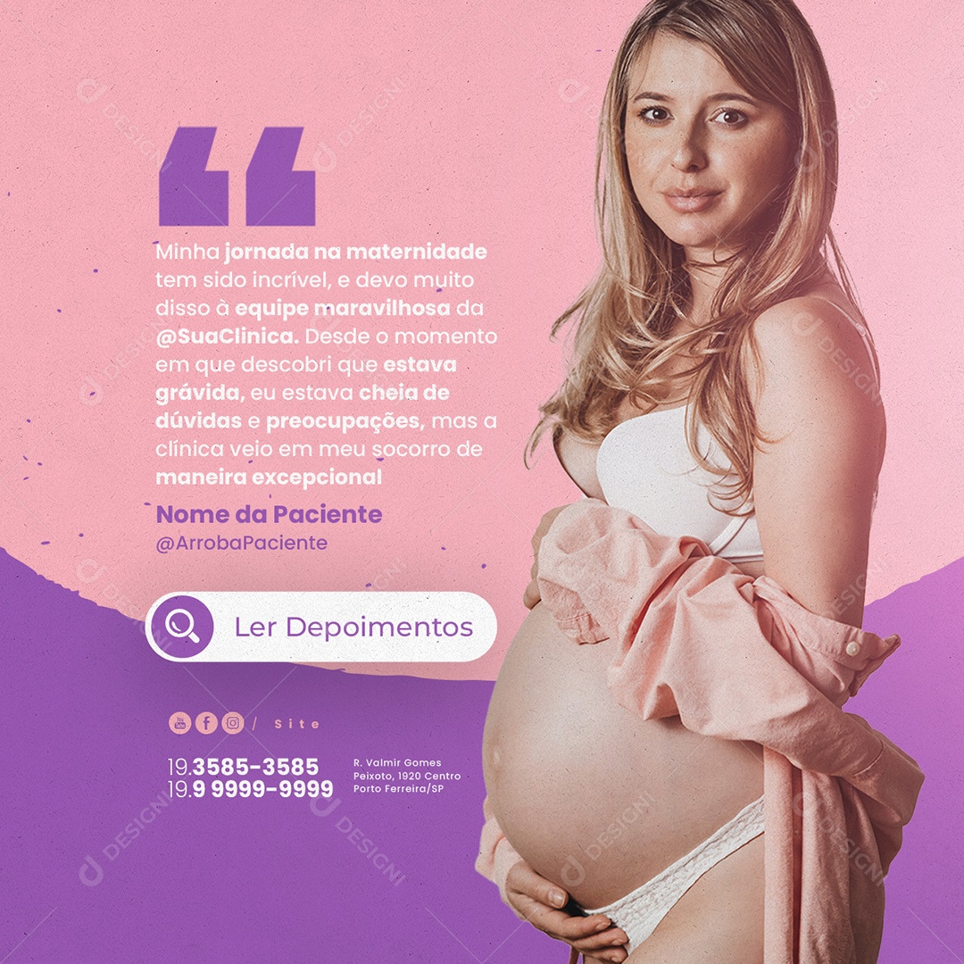 Clínica da Gestante Feedback Ler Depoimentos Social Media PSD Editável