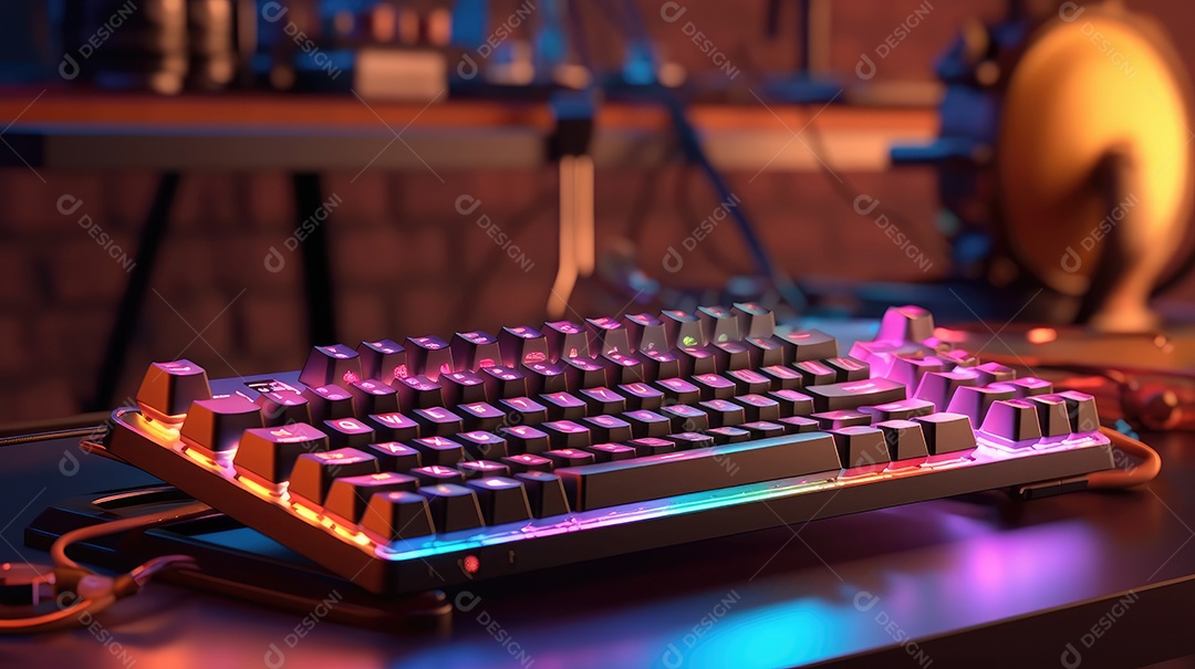 Teclado gamer sobre uma mesa