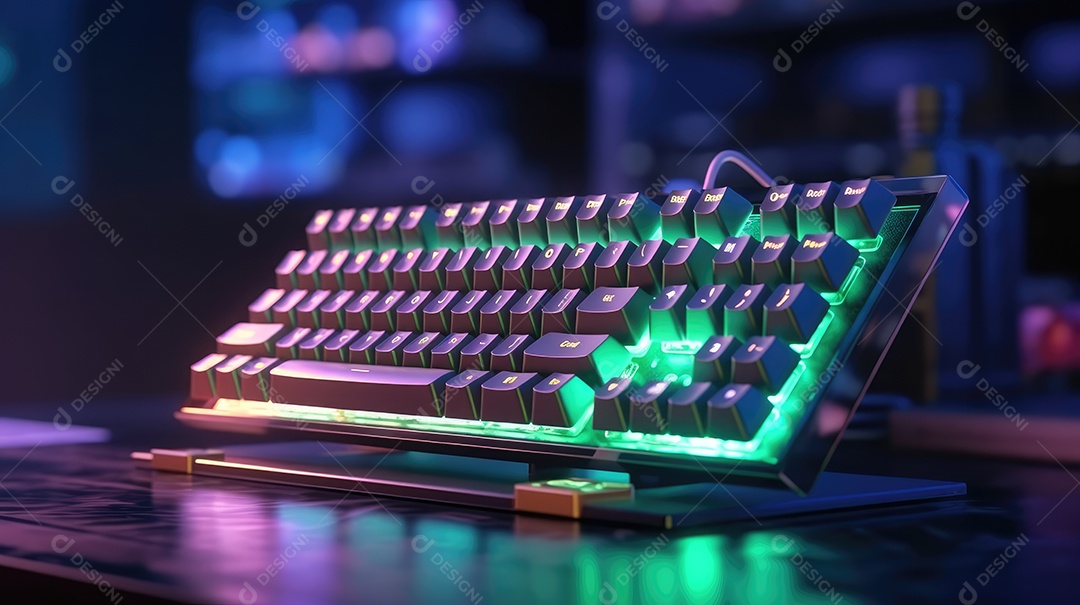 Teclado gamer sobre uma mesa