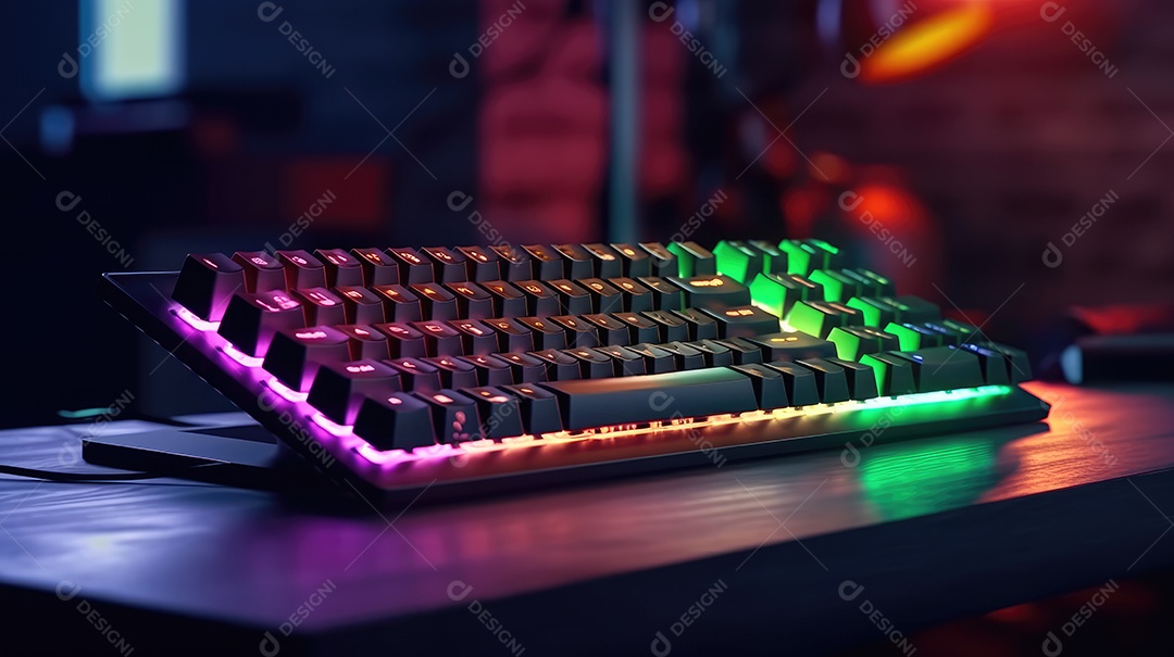 Teclado gamer sobre uma mesa