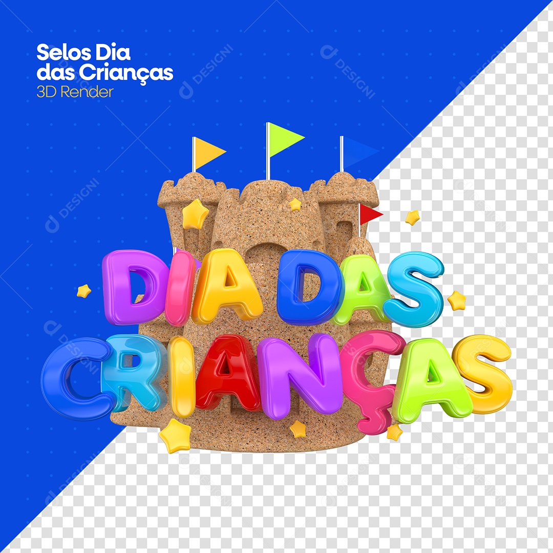 Dia Das Crianças Castelo De Areia Selo 3D Para Composição PSD