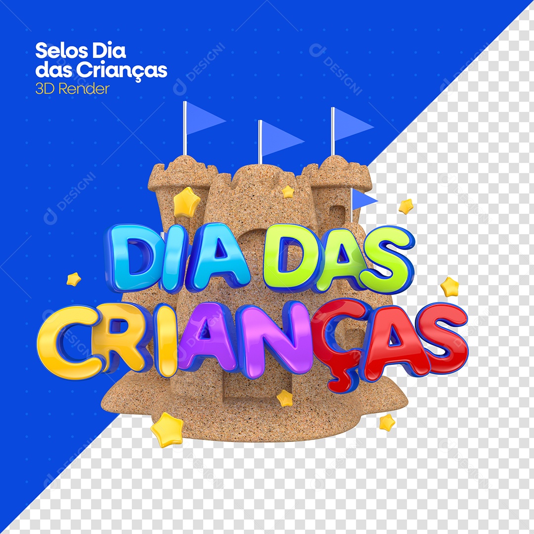 Selo 3D Dia Das Crianças Castelo De Areia Para Composição PSD