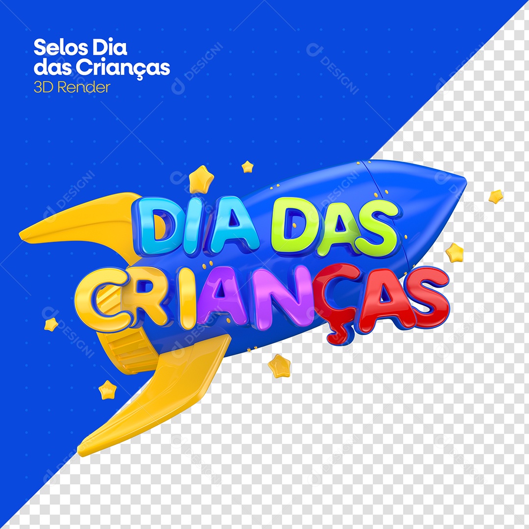 Selo 3D Dia Das Crianças Foguete Para Composição PSD