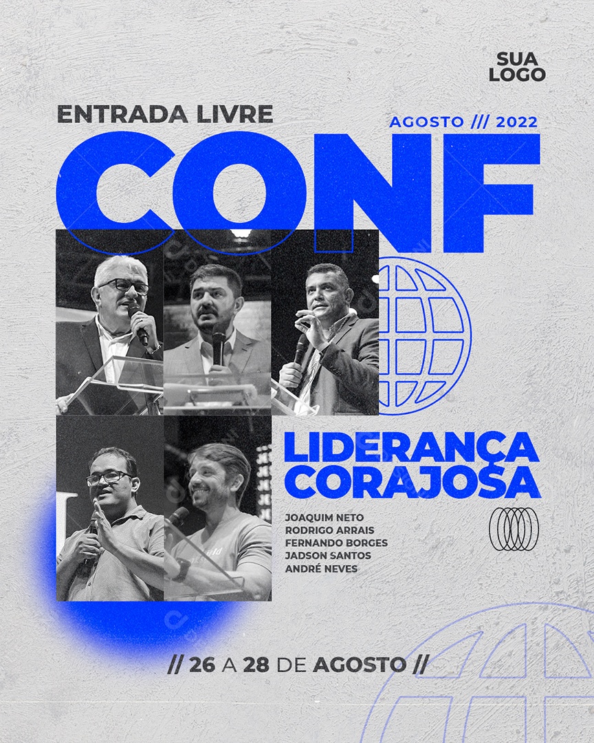 Flyer Gospel Culto Entrada Livre Liderança Corajosa Social Media PSD Editável