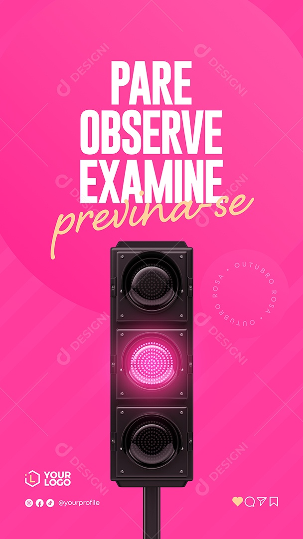 Story Pare Observe Examine Outubro Rosa Social Media PSD Editável