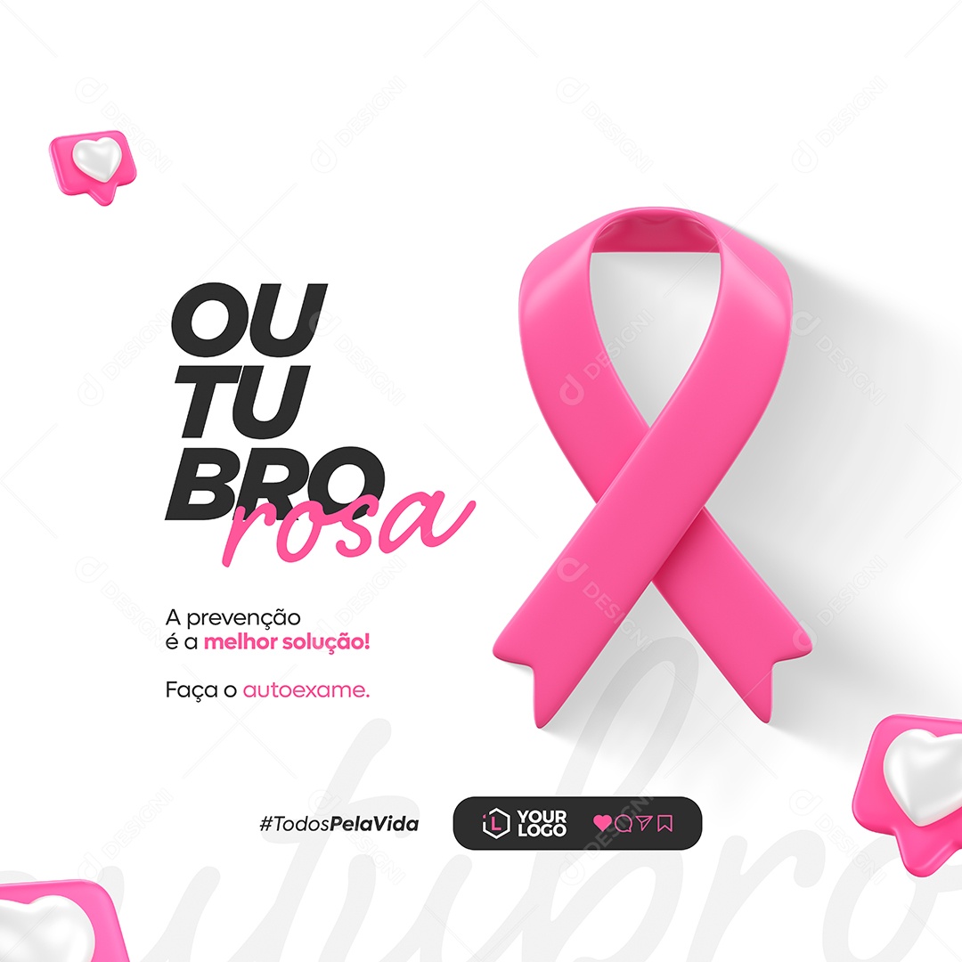 Feed A Prevenção é a Melhor Solução Outubro Rosa Social Media PSD Editável