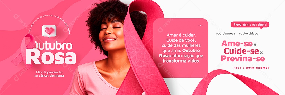 Carrossel Outubro Rosa Amar é Cuidar Cuide de Você Social Media PSD Editável