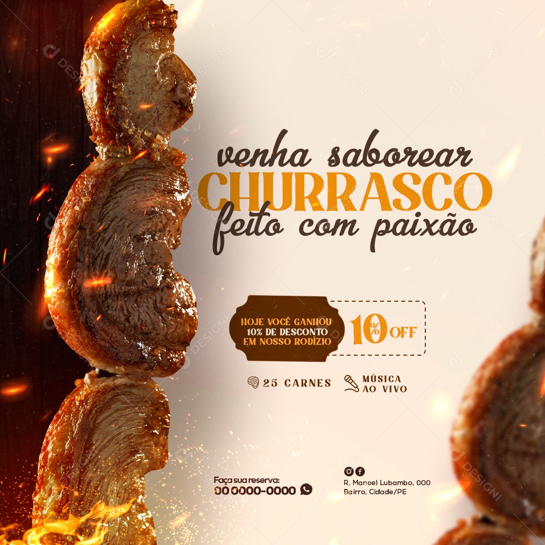 Churrascaria Venha Saborear Churrasco Feito com Paixão Social Media PSD Editável