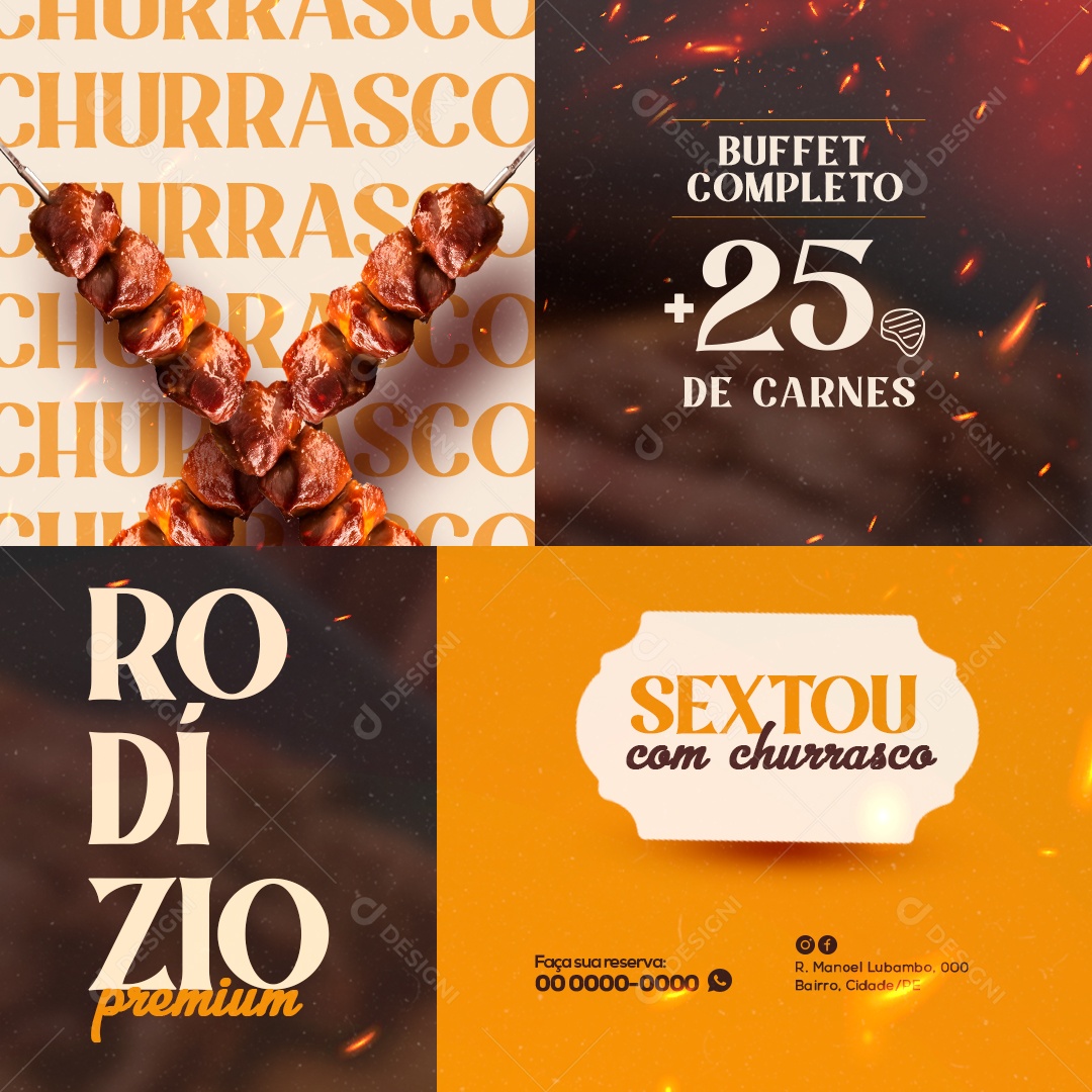 Churrascaria Buffet Completo Churrasco 25 de Carnes Rodízio Sextou com Churrasco Social Media PSD Editável