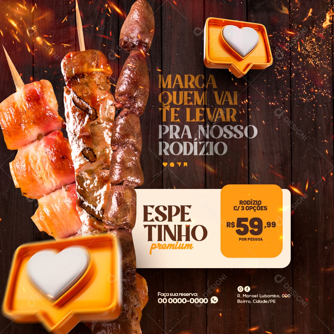 Churrascaria Marca Quem Vai te Levar pra Nosso Rodízio Social Media PSD Editável