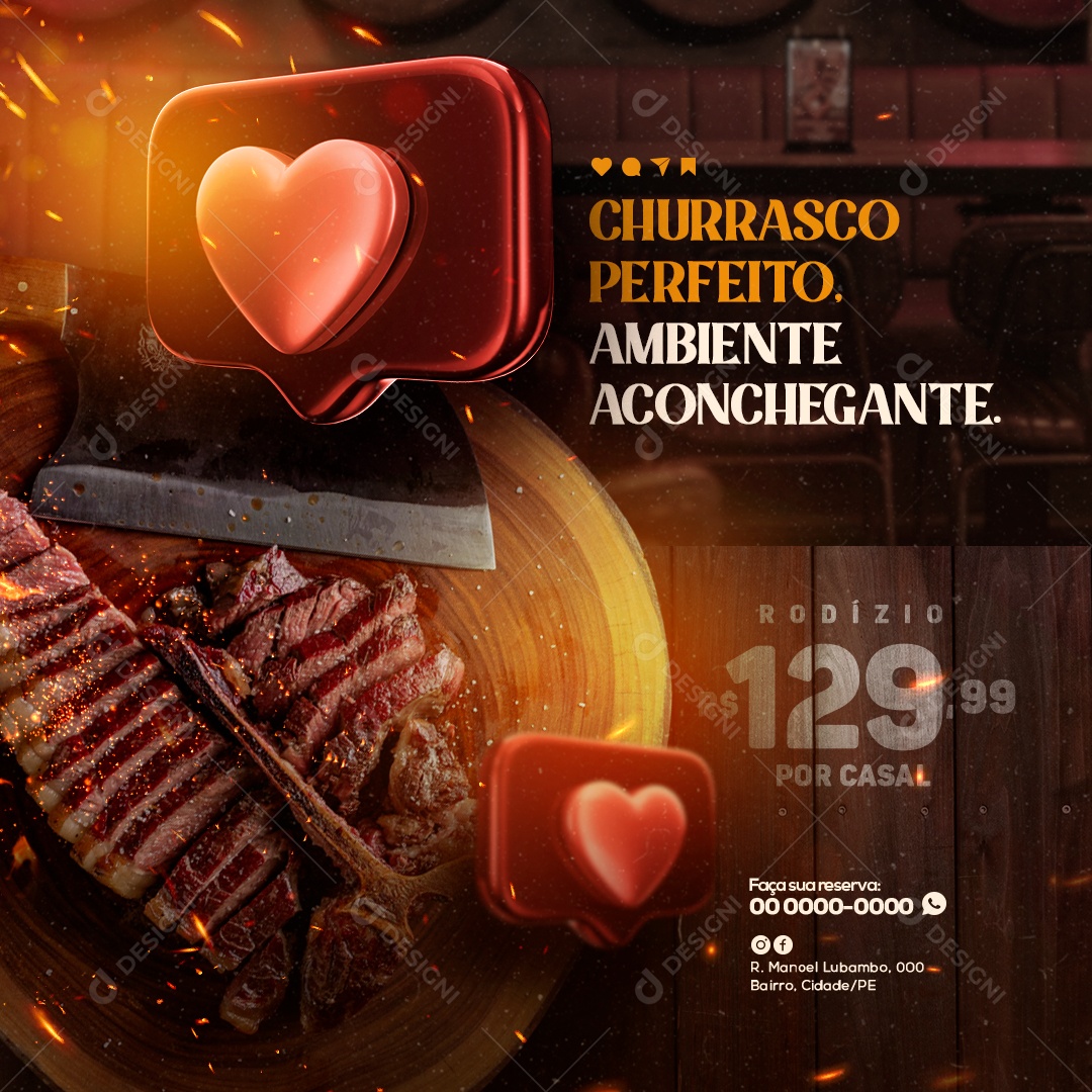 Churrascaria Churrasco Perfeito Ambiente Aconchegante Social Media PSD Editável