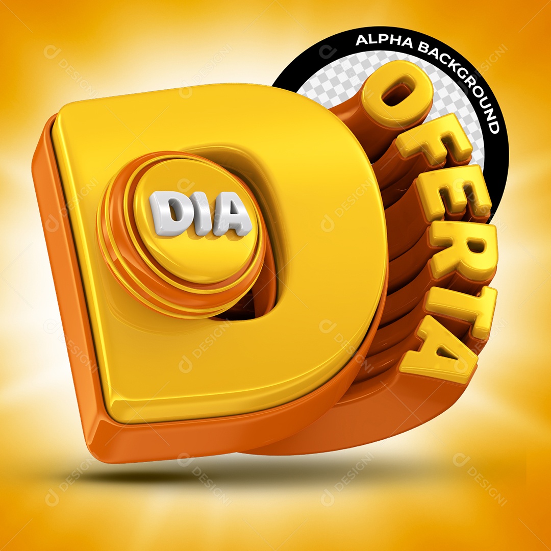 Dia D Oferta Selo 3D Dourado para Composição PSD