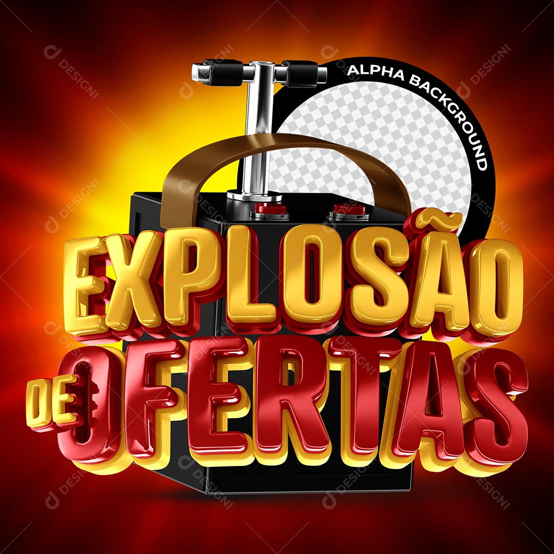 Explosão de Ofertas Selo 3D Dourado e Vermelho para Composição PSD