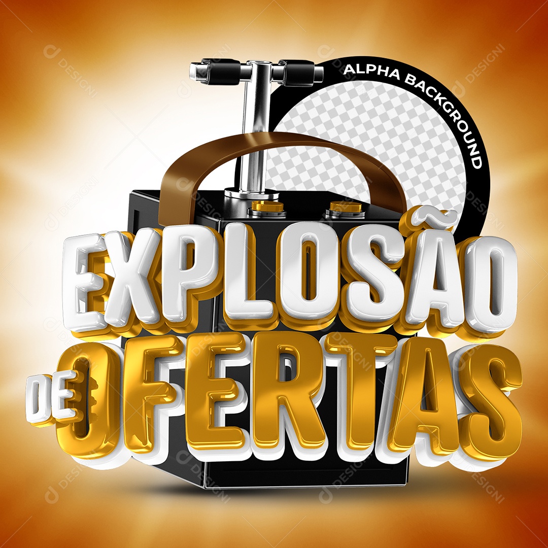 Explosão de Ofertas Selo 3D Branco e Dourado para Composição PSD