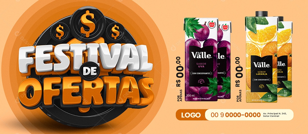 Social Media Banner Festival de Ofertas Suco Del Valle Uva Suco Del Valle Laranja PSD Editável