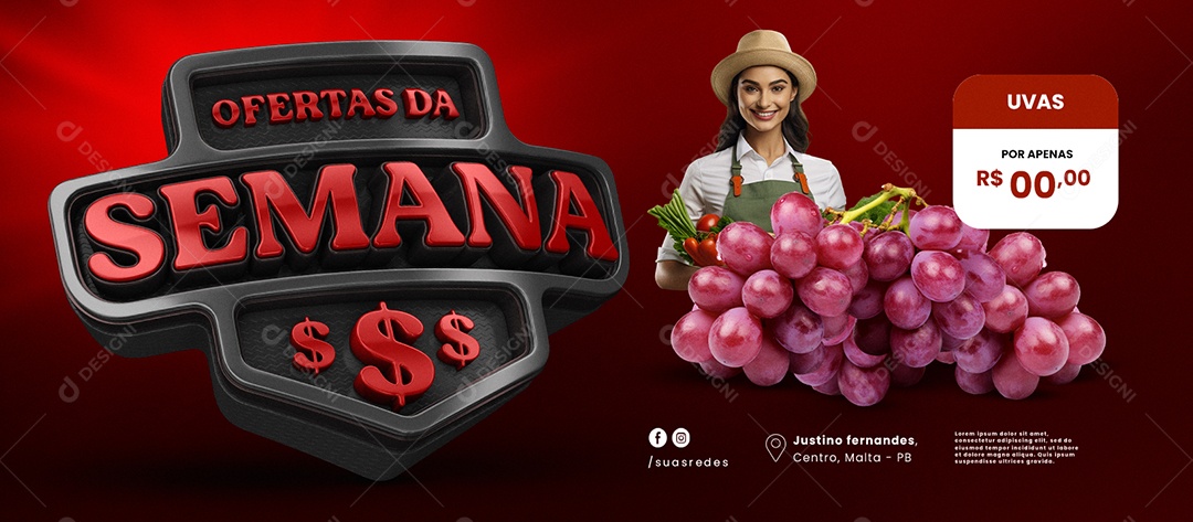 Banner Ofertas da Semana Hortifruti Uvas Social Media PSD Editável
