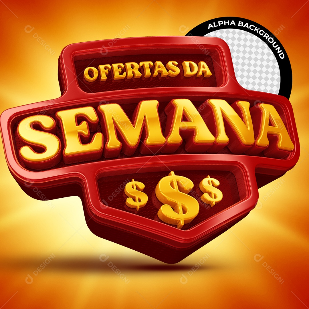Ofertas da Semana Selo 3D Vermelho e Dourado para Composição PSD