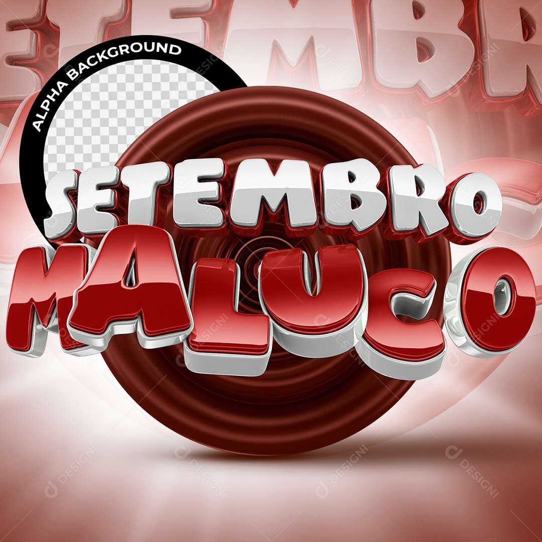 Setembro Maluco Selo 3D Branco e Vermelho para Composição PSD