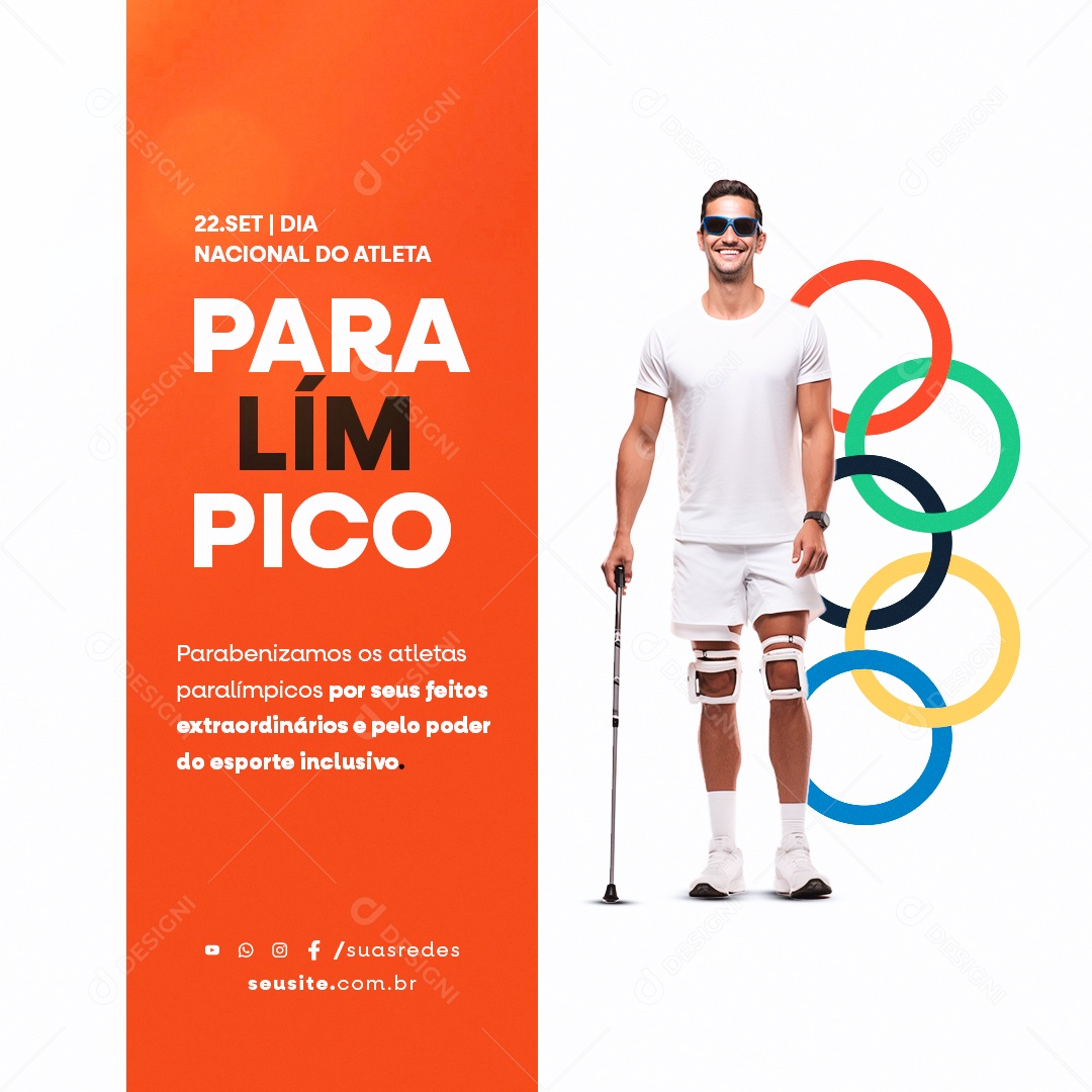 Dia Nacional do Atleta Paralímpico Parabenizamos os Atletas por seus Feitos Extraordinários Social Media PSD Editável