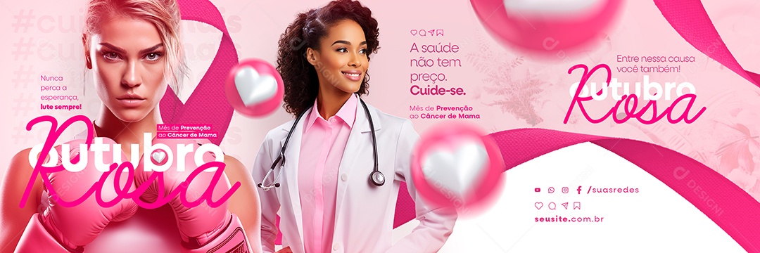 Carrossel Outubro Rosa Mês de Prevenção ao Câncer de Mama A Saúde não tem Preço Cuide se Social Media PSD Editável