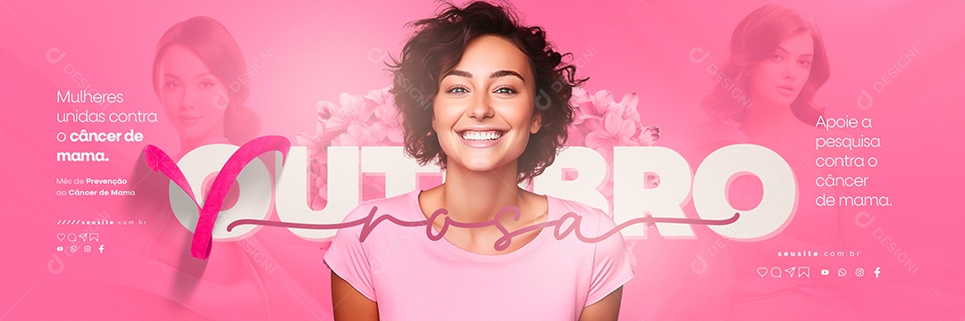 Carrossel Outubro Rosa Mês de Prevenção ao Câncer de Mama Mulheres Unidas Contra o Câncer de Mama Social Media PSD Editável