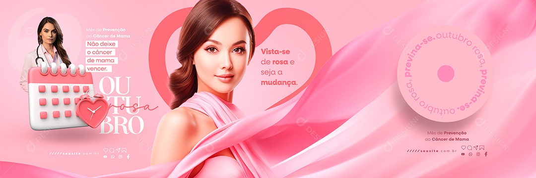 Carrossel Outubro Rosa Mês de Prevenção ao Câncer de Mama Vista se de Rosa e Seja a Mudança Social Media PSD Editável