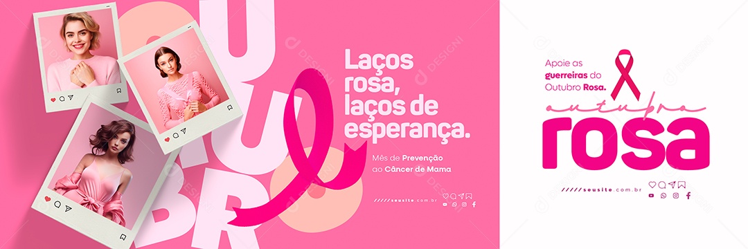 Carrossel Outubro Rosa Laços Rosa Laços de Esperança Mês de Prevenção ao Câncer de Mama Social Media PSD Editável